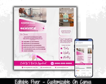 Cleaning Business Flyer Template | Editable Marketing, Social Media (Canva)