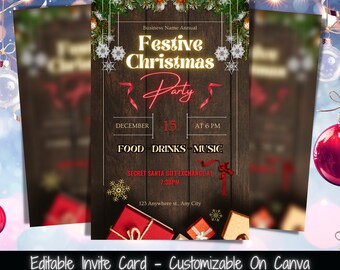 Christmas Party Invitation Template, Festive Event Invite (Digital Download)