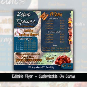 Kebab Specials Social Media Marketing Ulotka Szablon ulotki Menu żywności Menu Lunch Specials Menu Kolacja Specials Menu Food Menu Specials DIY Ulotka