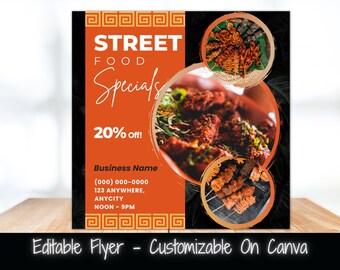 Plantilla de volante de ofertas de comida callejera, promoción de restaurante editable (descarga digital)