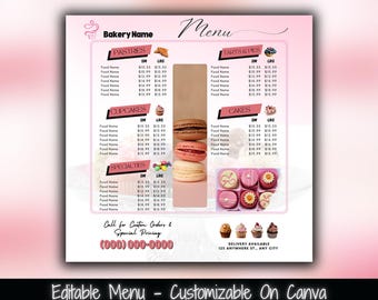 Plantilla de lista de precios para menú de panadería, folleto de menú editable (1080 px)
