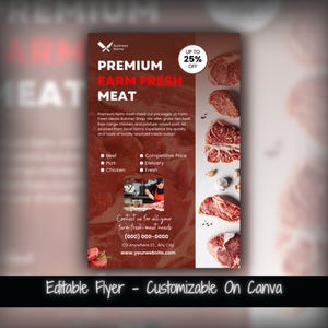 Szablon ulotki do druku Farm Fresh Meats Ulotka sklepu mięsnego Szablon ulotki marketingowej firmy Ulotka sklepu mięsnego Ulotka z ofertami specjalnymi sklepu mięsnego