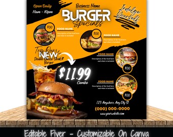 Burger Specials Flyer Template: Restaurant Menu, Social Media (Canva)