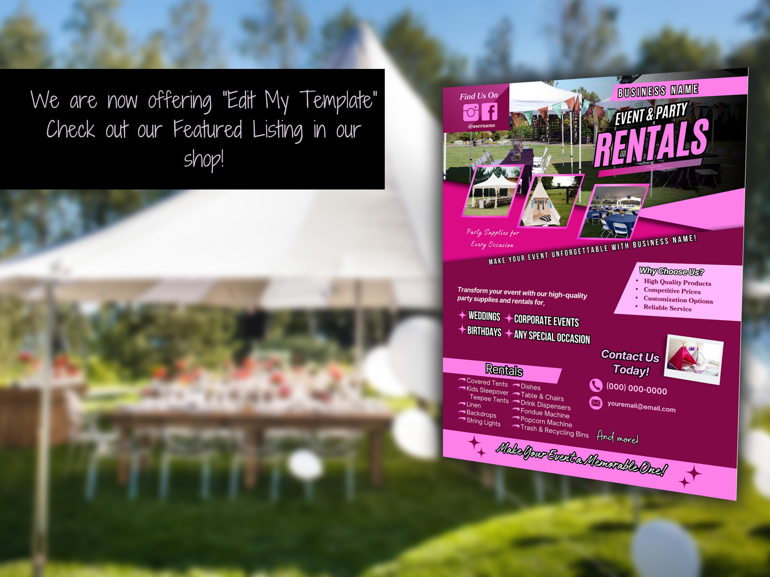 Party Rental Flyer Template | Event Equipment, Customizable (canva) - Etsy