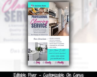 Cleaning Service Flyer Template, Customizable Business Ad (Canva)