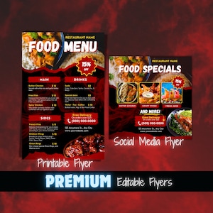 Szablon ulotki z menu żywności do druku Media społecznościowe Specjalne oferty żywności Ulotka z menu żywności w restauracji Ulotki na wydarzenia związane ze sprzedażą żywności