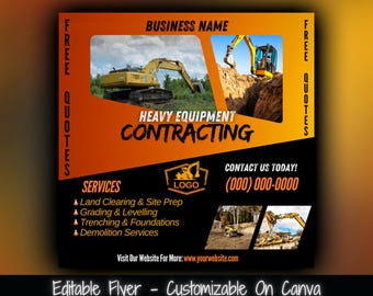 Heavy Equipment Contracting Flyer Template (Digital Download)