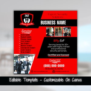 Plantilla de volante de redes sociales de seguridad privada Folleto de alquiler de guardaespaldas Plantilla de volante de servicio de seguridad Folleto de marketing de seguridad privada