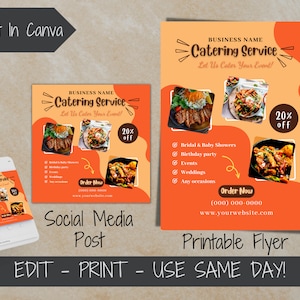 Catering Service Flyer Editable Template Catering Business Social Media Post Printable Flyer Catering Menu Restaurant Catering Services
