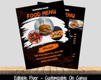 Plantilla de volante de menú de comida, ofertas de restaurante, hazlo tú mismo (descarga digital)