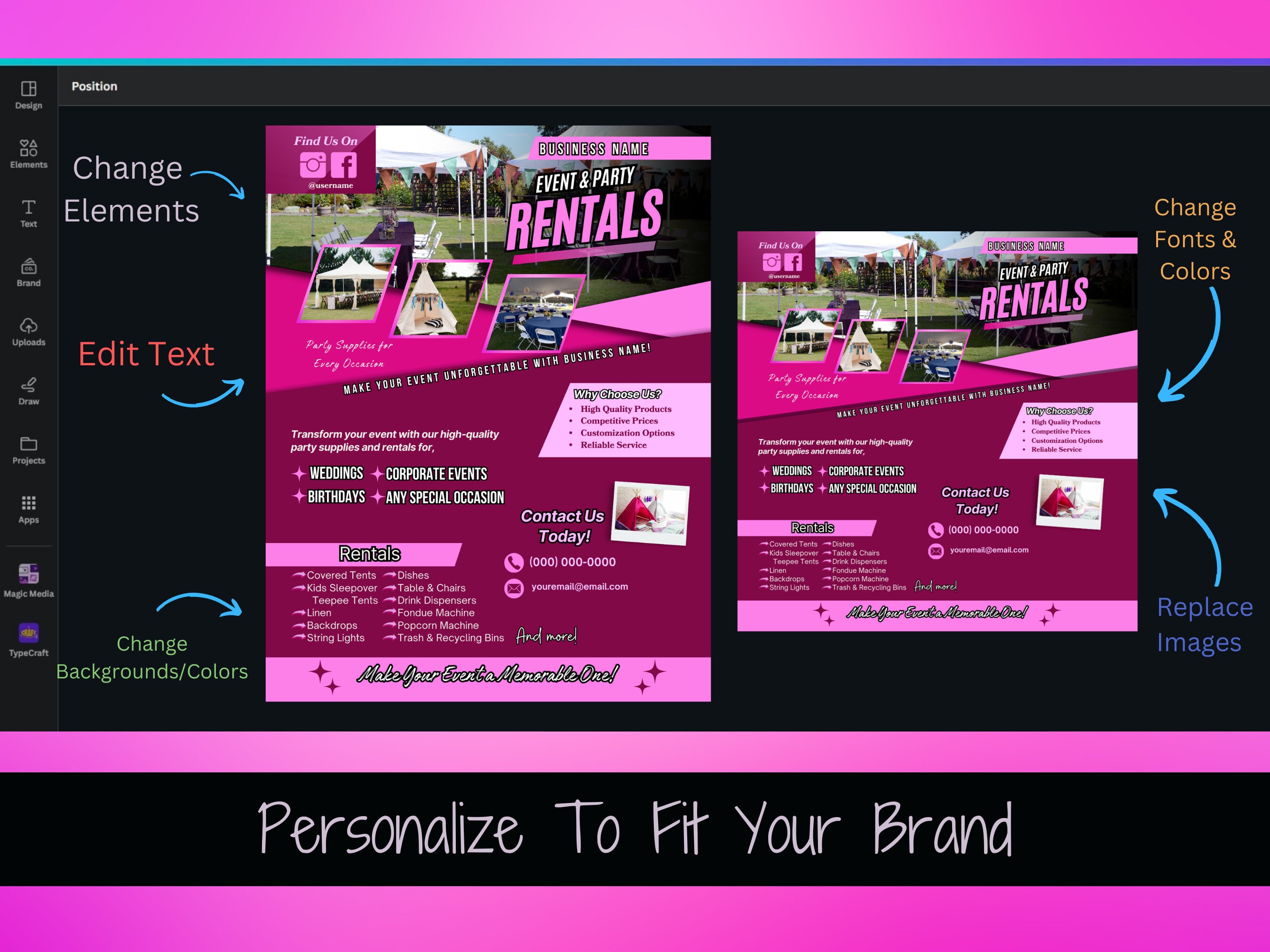 Party Rental Marketing Flyer Bundle Templates Event and Party Rentals ...