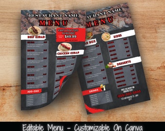 Printable Kebab Restaurant Menu Template (Editable in Canva)