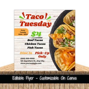 Szablon ulotki Taco Tuesday Edytowalna ulotka do mediów społecznościowych Ulotka marketingowa Taco Tuesday Ulotka wydarzenia Taco Szablon ulotki Taco Specials