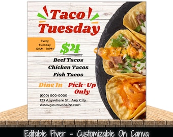 Plantilla de volante de Taco Tuesday, publicación digital editable para redes sociales