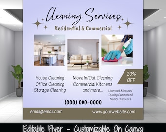 Cleaning Services Flyer, Modern Social Media Template (Digital Download)