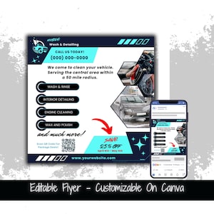 Social Media Mobile Car Wash Flyer Template Wash and Detailing Service Mobile Car Wash Business Marketing Flyer Vehicle Cleaning Flyer