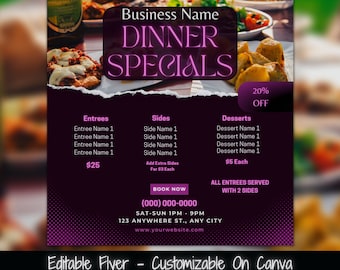 Dinner Specials Editable Flyer Template Social Media Flyer Weekend Dinner Sale Flyer Food Sale Restaurant Menu Flyer Template Branding Flyer