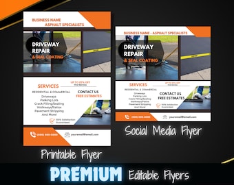 Driveway Repair Flyer Template, Asphalt Services (Editable, Printable)