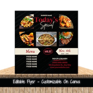 Dzisiejsze specjalne menu Szablon ulotki marketingowej dla mediów społecznościowych Codzienne oferty specjalne Ulotka marketingowa menu żywności Wyprzedaż kolacji Dzisiejsze specjalne jedzenie