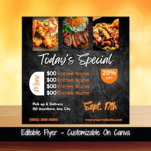 Editable Flyer Today's Special Menu Template For Social Media Daily Specials Food Menu Marketing Flyer Dinner Sale Food Special