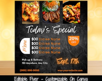 Editable Flyer Today&#39;s Special Menu Template For Social Media Daily Specials Food Menu Marketing Flyer Dinner Sale Food Special