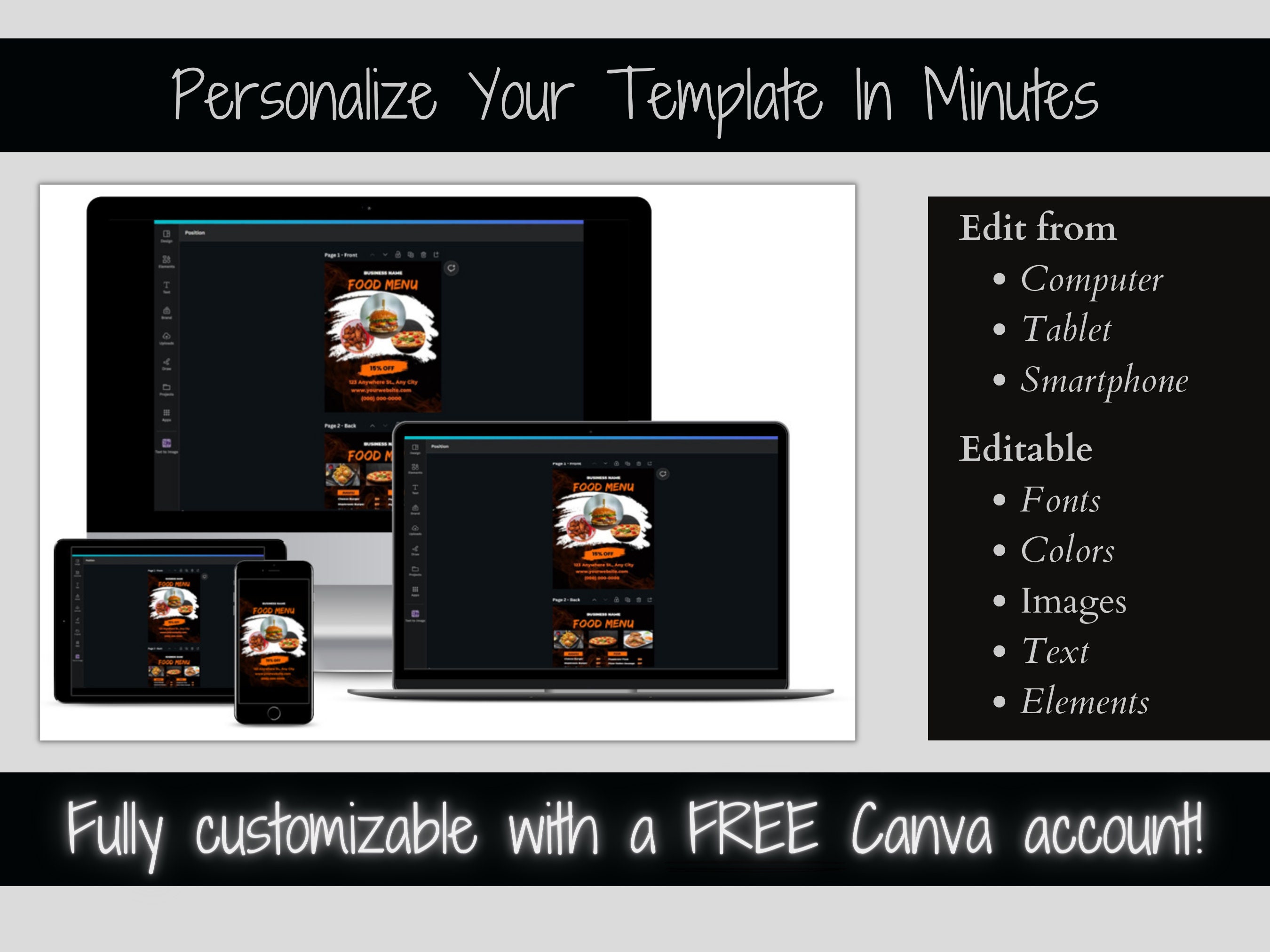 Printable Food Menu Flyer Template 2 Sided Food Menu Template Food Sale ...