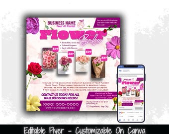 Flower Flyer Template, Florist Marketing (Canva Editable)