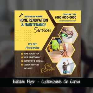 Business Marketing Flyer Home Renovation Services Template Handyman Services Flyer Social Media Post Carpentry Services Flyer Template