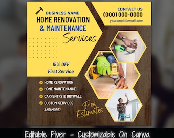 Business Marketing Flyer Home Renovation Services Template Handyman Services Flyer Social Media Post Carpentry Services Flyer Template