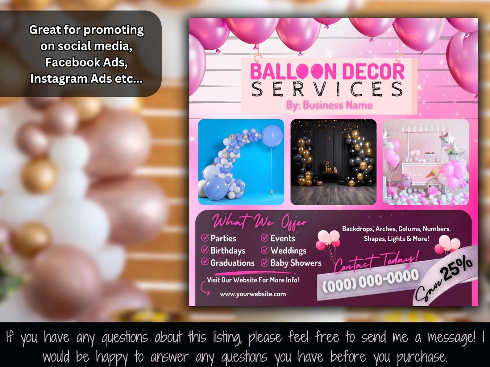 Balloon Decor Service Flyer Template (canva Editable) - Etsy