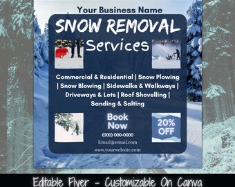 Schneeräumdienst Flyer Vorlage, anpassbar auf Canva (digitaler Download)