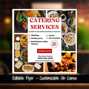 Bearbeitbare Gastronomie Flyer Vorlage für Social Media Cater Business Marketing Flyer Gastronomie Service Business Flyer