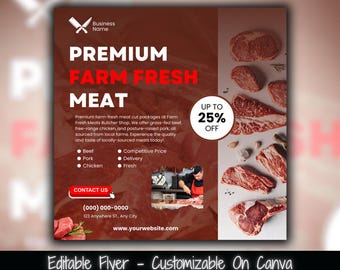 Farm Fresh Meat Flyer Template, Butcher Shop Marketing (Social Media)
