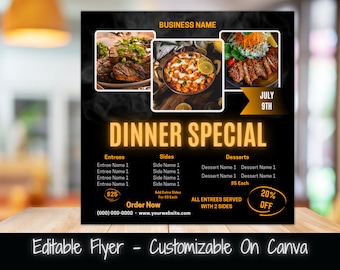 Editable Flyer Template Dinner Special Social Media Flyer Sunday Dinner Sale Flyer Food Sale Restaurant Flyer Menu Food Template Branding