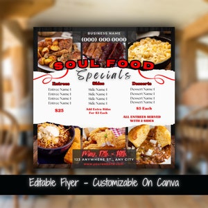 Plantilla de volante para redes sociales de especiales de comida para el alma Folleto de especiales de comida de restaurante Folleto de marketing de especiales de cena Folleto promocional de alimentos