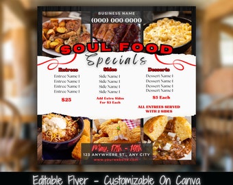 Soul Food Specials Flyer Template, Restaurant Promotion (Canva Editable)