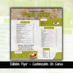 Szablon ulotki mediów społecznościowych dla menu żywności Ulotka z menu żywności w restauracji Specjalne oferty kolacji Ulotka marketingowa Ulotka promocyjna żywności