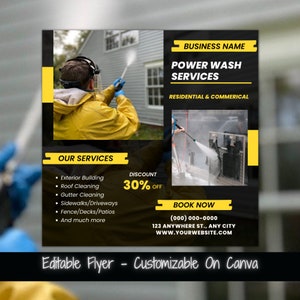 Power Wash Services Flyer Vorlage für soziale Medien Power Wash Marketing-Flyer Steigern Sie Ihr Power Washing Business Bearbeitbare Flyer Vorlage