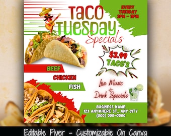 Taco Tuesday Specials Flyer Template | Restaurant Promotion (Canva)