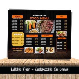 Plantilla de menú de comida de restaurante Plantilla de volante de marketing de menú de comida imprimible Folleto de evento de menú de comidas especiales Plantilla de marca de menú de comida