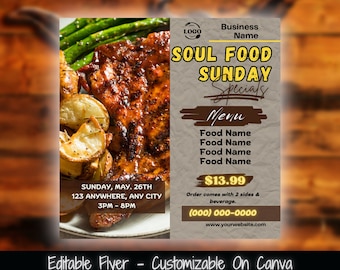 Soul Food Sunday Specials Flyer Template (Canva Editable)