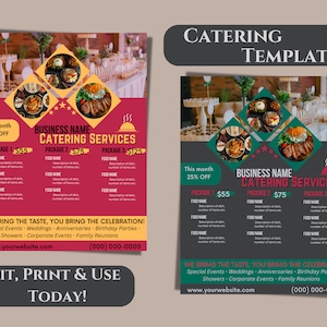 Menú de restaurante de catering Plantilla de volante de catering Folleto de catering imprimible Menú personalizado para servicio de catering Menú de volante de catering editable DIY