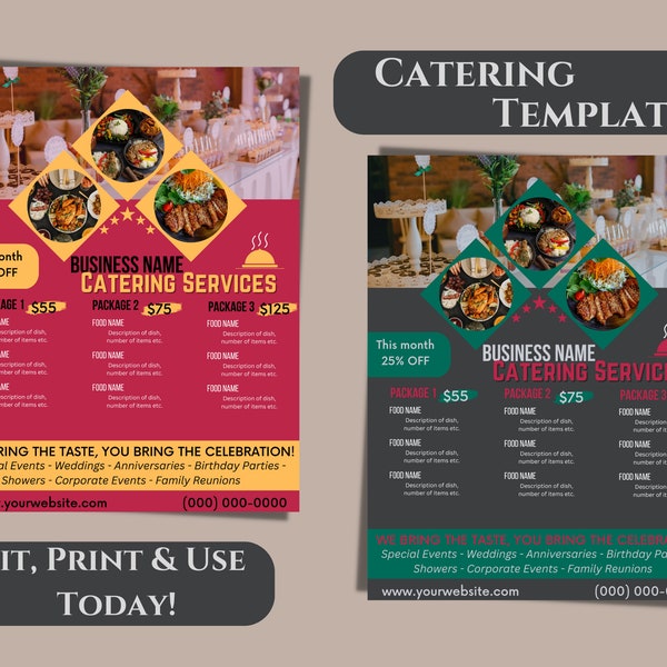 Cater Restaurant Menu Catering Flyer Template Printable Catering Flyer Customized Menu For Catering Service Editable Catering Flyer Menu DIY