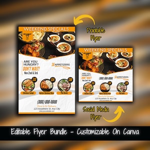 Wochenend-Specials Bundle Flyer Vorlagen Food Specials Druckbare Flyer Restaurant Social Media Marketing Flyer Dinner Specials Flyer
