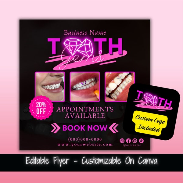 Tooth Gems Business Flyer Template Editable Tooth Gem Flyer Template Tooth Gems Appointments Flyer Marketing Flyer For Tooth Gems Business