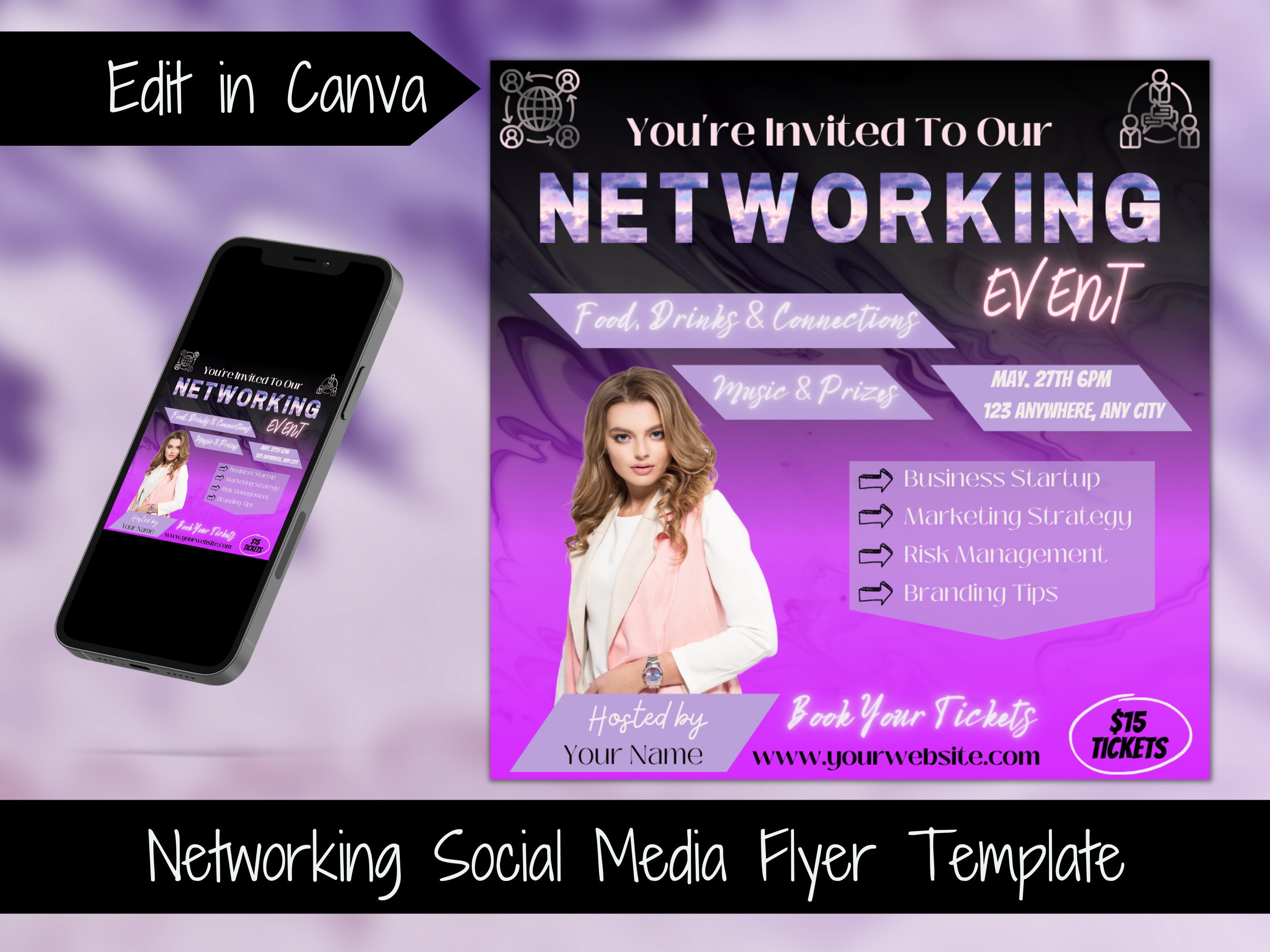 Editable Flyer Template Networking Social Media Post Template Business