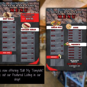 Printable Double Sided Food Menu Editable Food Menu Template Kebab Menu ...
