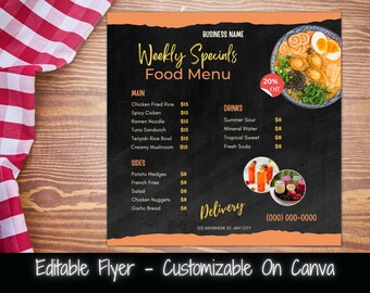 Weekly Specials Food Menu Flyer Template (Canva Editable)