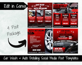 Car Wash & Auto Detailing Social Media Templates (4 Posts)