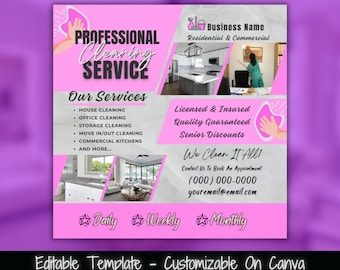 Cleaning Service Flyer Template, Social Media Marketing (Canva Editable)